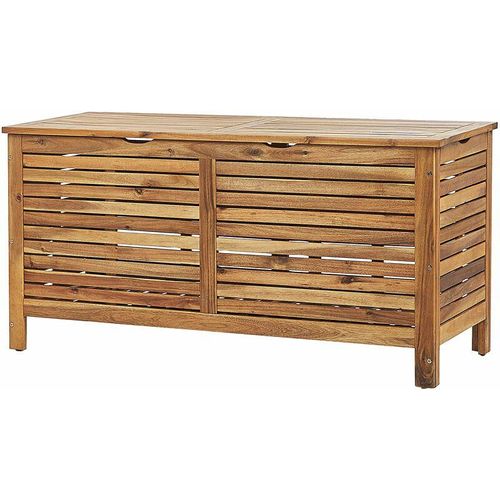 4251682279970 - Beliani - Auflagenbox Akazienholz Hellbraun 130 x 64 x 48 cm geölte Oberfläche Truhe für Terrasse Garten Balkon Landhausstil Outdoor Möbel - Heller