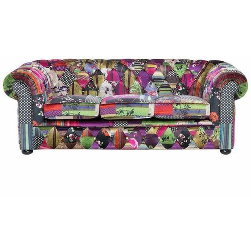 4260580920976 - Beliani - Sofa im englischen Stil Polsterbezug Patchwork bunt rosa Chesterfield - Bunt