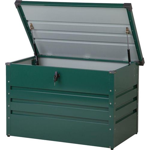 4260602378877 - Beliani - Metall-Gartentruhe 300 l dunkelgrün Kissenbox Auflagenbox für die Terrasse wasserdicht Aufbewahrungsbox Gartenbox Cebrosa - Grün