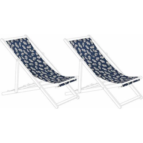 4251682273800 - Beliani - Stoffbezüge für Gartenliege 2er Set Marineblau aus Polyester 113 x 44 cm mit Blumenmuster Gartenausstattung Outdoor Garten Accessories