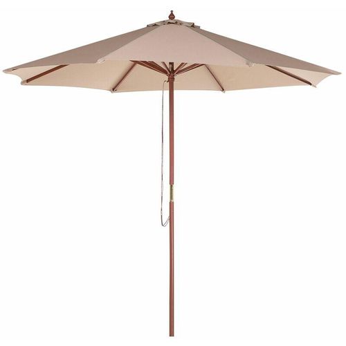 4260580928125 - Beliani - Sonnenschirm Sandbeige Polyester Birkenholz ⌀ 270 cm Terrasse Balkon Garten - Dunkler Holzfarbton