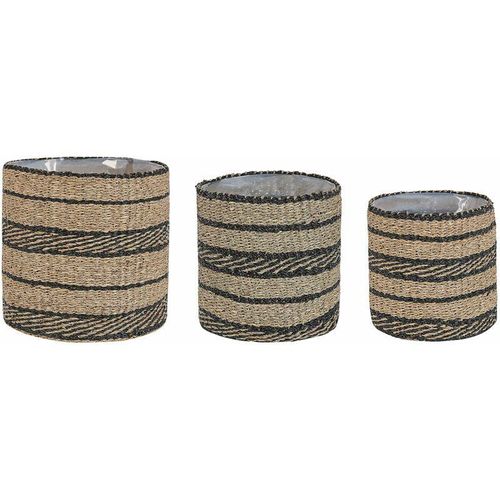 4251682281607 - Beliani - Pflanzkorb Natürlich Seegras 3er Set Rund Handgeflochten mit Folie Verschiedene Höhen Boho Gartenaccessoires Gartenzubehör Gartendekoration