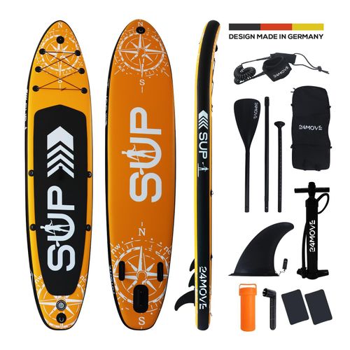 4099799000205 - 24MOVE® Standup Paddle Board SUP inkl umfangreichem Zubehör Paddel und Hochdruckpumpe ORANGE 366x80x15cm 4099799000205 - 24MOVE® Standup Paddle Board SUP inkl umfangreichem Zubehör Paddel und Hochdruckpumpe ORANGE 366x80x15cm