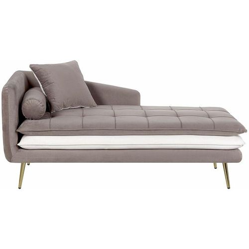 4251682250337 - Beliani - Chaiselongue Linksseitig Braun und Weiß Samtstoff Metallfüße Goldene Beine Kissen Inklusive Glamourös Wohzimmer