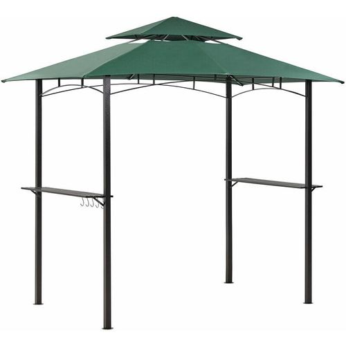 4255664815200 - Beliani - berdachung aus Metallrahmen mit Haken und Regalen Gartenpavillon Dunkelgrün Stoff Schwarz Stahl 240 x 148 cm - Schwarz