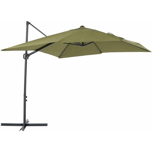 4251682284332 - Beliani - Sonnenschirm Olivgrün Schwarz Polyester quadratische Form 245 x 245 cm Terrasse Balkon Garten - Schwarz