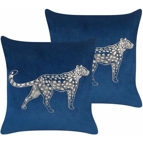 4255664819666 - Beliani - 2er Set Marineblau Dekokissen Polyester 45 x 45 cm Tiermuster Modern Traditionell Wohnzimmer Schlafzimmer - Gold