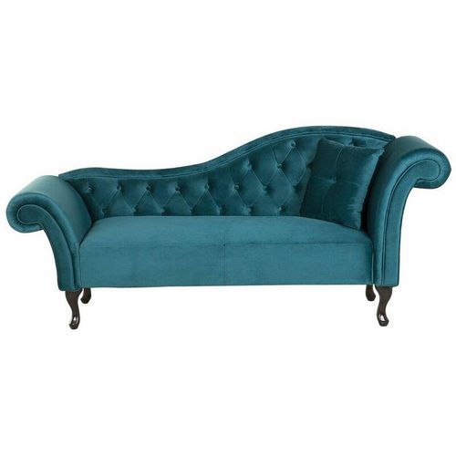 4251682207478 - Beliani - Chaiselongue Rechtsseitig Blaugrün Samtstoff Holzfüße Glamourös Mit Zierkissen - Blau