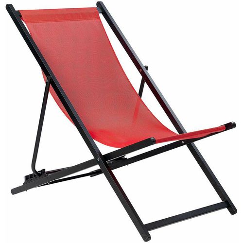 4255664821959 - Liegestuhl Schwarz Aluminium mit Stoffbespannung Rot Faltbar Klappbar Verstellbar Modern Garten Terrasse Outdoor Balkon Möbel Ausstattung - Schwarz