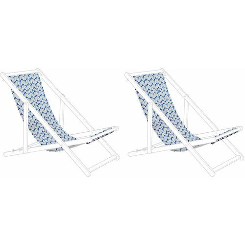 4251682260930 - Beliani - Stoffbezüge für Gartenliege 2er Set Weiß Blau aus Polyester 113 x 44 cm mit Zick Zack Muster Gartenausstattung Outdoor Garten Accessories