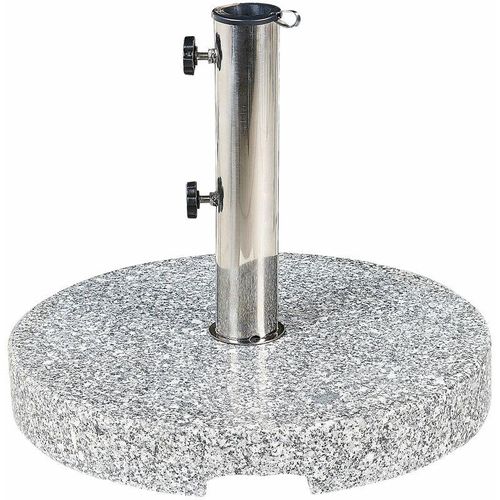 4255664806512 - Beliani - Sonnenschirmständer Grau Granit ⌀ 45 cm Rund mit Edelstahlrohr Modern Garten Terrasse Balkon Outdoor Außenbereich Ausstattung Zubehör