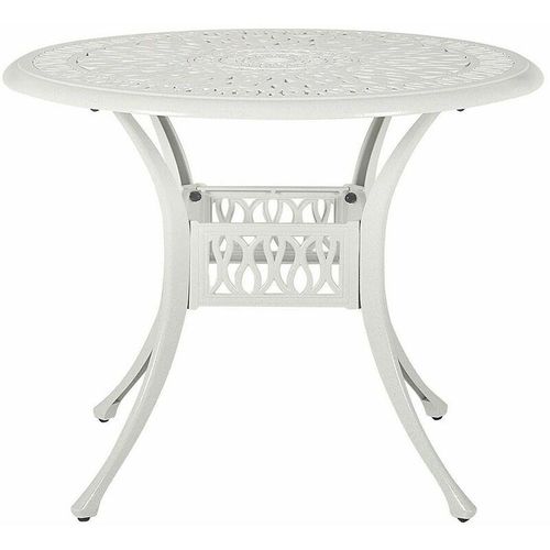 4251682266550 - Gartentisch weiß Aluminium runde Form Bistro Retro-Optik - Weiß