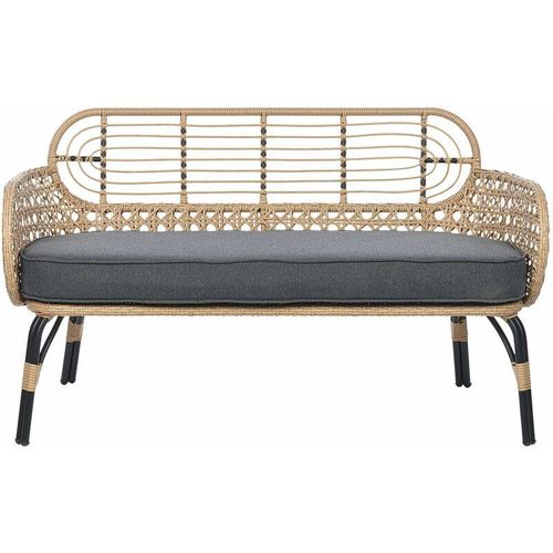 4255664821669 - Sofa PE Rattan 2-Sitzer mit Sitzkissen Natur Grau geflochten Boho Pratello - Natürlich