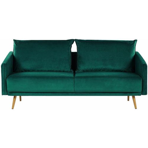 4251682254731 - Beliani - Sofa Grün Samtstoff 3-Sitzer 185 x 78 x 68 abnehmbare Kissenbezüge Minimalistisch Retro Wohnzimmer   Flur   Arbeitzimmer Modernes Desing