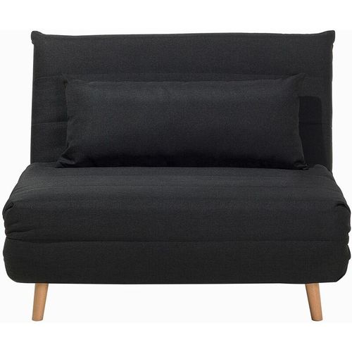 4260586354621 - Sofa Schwarz Stoffbezug mit Schlaffunktion 1 Dekokissen Verstellbare Rückenlehne Holzbeine Schlafsofa Gästebett Modern Wohnzimmer Ausstattung