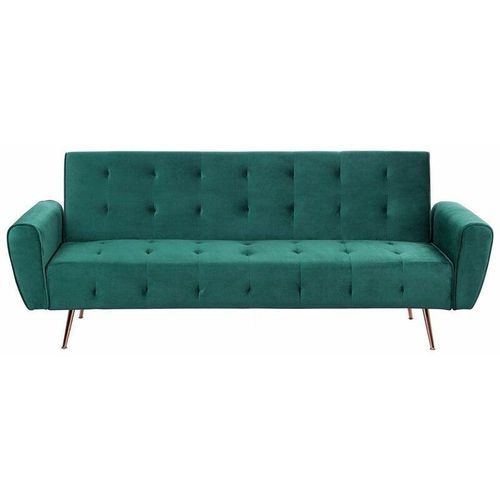 4251682202251 - Beliani - Sofa Grün Samtstoff 3-Sitzer Schlaffunktion Retro Wohnzimmer - Kupfer