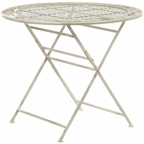 4251682266338 - Beliani - Gartentisch Cremeweiß Metall Rund Klappbar 90 cm Balkon Terrasse Garten Romantisch - Weiß