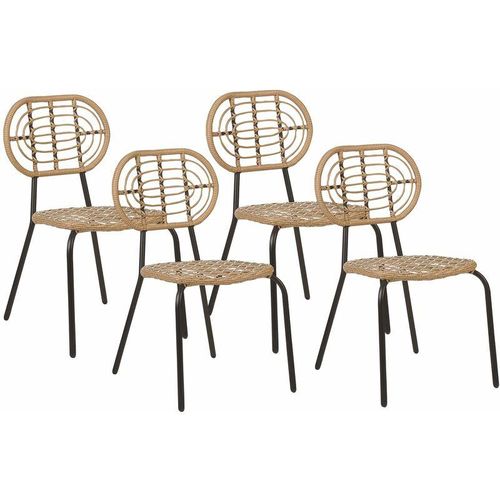 4255664828637 - Gartenstuhl 4er Set Natürlich PE-Rattan mit Schwarzem Metallgestell Hoher Rückenlehne Boho Garten Outdoor Terrasse Ausstattung Möbel - Natürlich