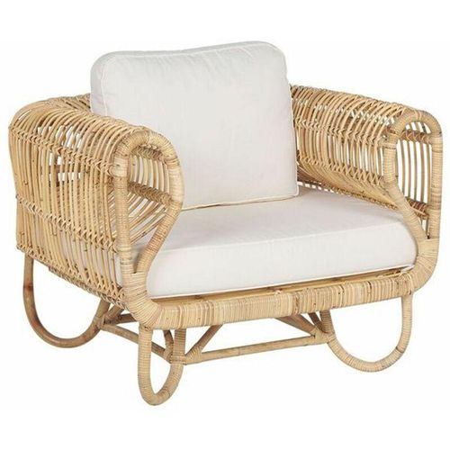 4251682260534 - Beliani - Gartensessel Hellbraun Rattan mit Sitz- und Rückenkissen in Beige Modernes Design Terasse Garten Ausenbereich - Beige