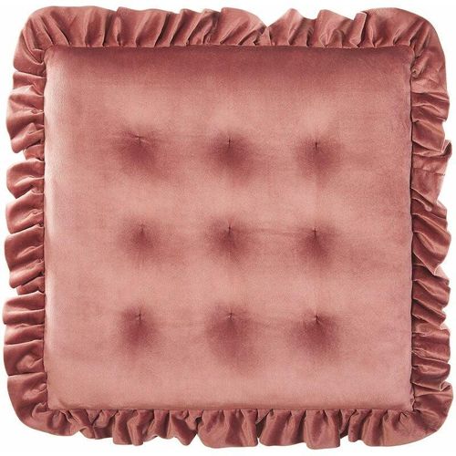 4251682271141 - Stuhlkissen Rosa einfarbig Samtstoff mit Rüschen Volant Reißverschluss quadratisch 40 x 40 cm Sitzkissen für Stuhl Küche Esszimmer Wohnzimmer Salon