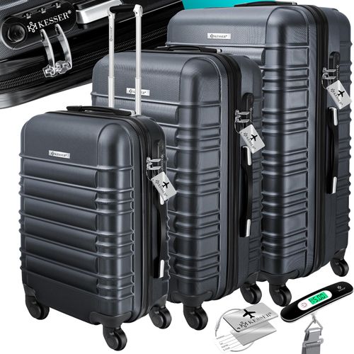 4260635557911 - KESSER® 3tlg Hartschalenkofferset Hartschalenkoffer Reisekoffer Set Reisekofferset Trolley Koffer Inkl Kofferwaage + Gepäckanhänger Rollkoffer Schloss 4 Rollen ABS-Hartschale Teleskopgriff M-L-XL