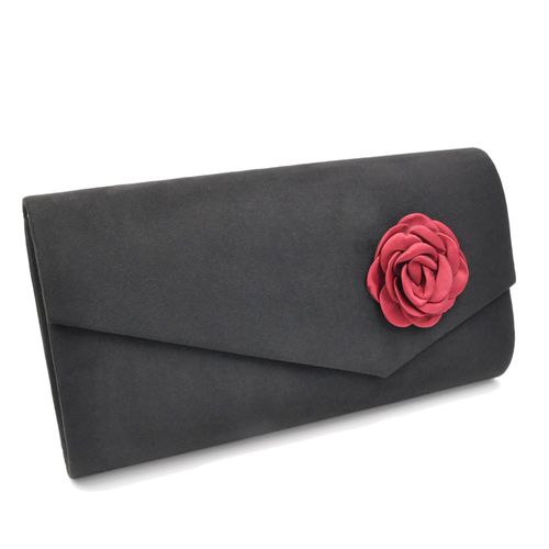 4006046370905 - Modeschmuck Abendtasche Satin-Optik schwarz mit roter Blüte 4006046370905 - Modeschmuck Abendtasche Satin-Optik schwarz mit roter Blüte