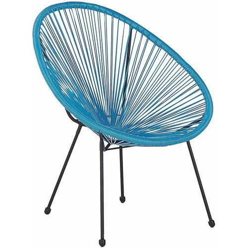 4251682268325 - Beliani - Balkonstuhl Blau Polyrattan Spaghetti-Optik Modern Mexikanischer Stil Outdoor Balkon Terrasse Garten Möbel - Schwarz