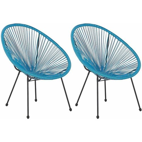 4251682268318 - Beliani - Gartenstuhl 2er Set Blau Polyrattan Spaghetti-Optik Modern Mexikanischer Stil Outdoor Balkon Terrasse Garten Möbel - Schwarz