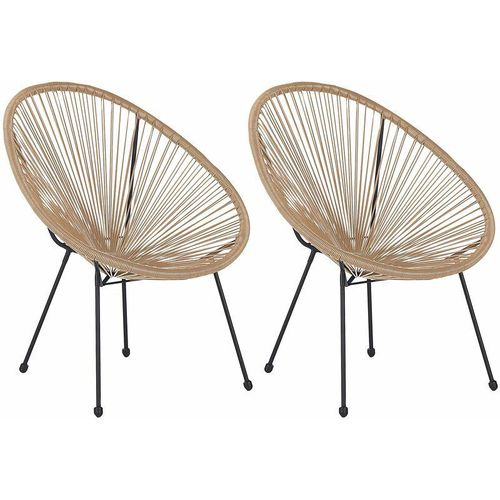 4251682268370 - Beliani - Gartenstuhl 2er Set Natürlich Polyrattan Spaghetti-Optik Modern Mexikanischer Stil Outdoor Balkon Terrasse Garten Möbel - Schwarz