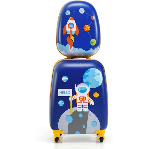 0794094542293 - 2-teiliges Kinderkofferset mit Astronautenmuster Rucksack & Etui 27 x 20 x 43 cm dunkelblau