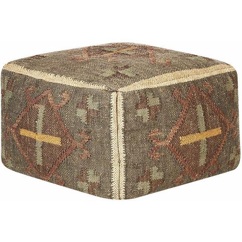 4255664810434 - Beliani - Pouf Grün Jute und Wolle 50 x 50 x 30 cm Quadratisch mit eps Füllung Muster Orientalisch Geometrisch für Wohnzimmer Schlafzimmer Deko - Grün