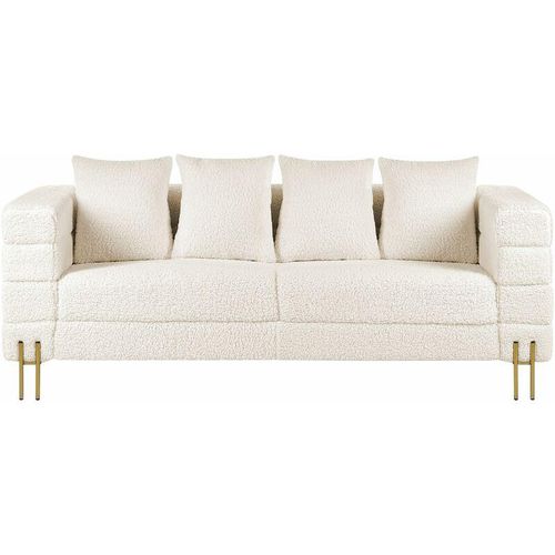 4255664812032 - Beliani - Sofa Weiß Bouclé 3-Sitzer mit Hohen Metallfüßen Gold Viele Kissen Armlehnen Freistehend Modernes Design Glamourös für Wohnzimmer Möbel