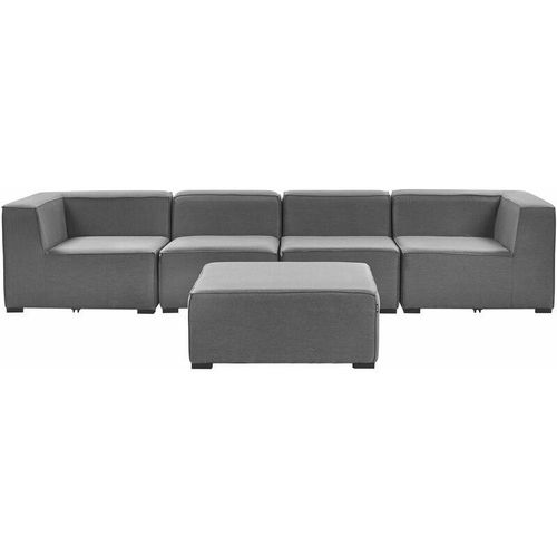 4255664811417 - Lounge Set Grau Polsterbezug Modular 4-teilig Linksseitig Ecksofa mit Ottomane Outdoor u Indoor für 4 Personen Garten Terrasse Wintergarten - Schwarz