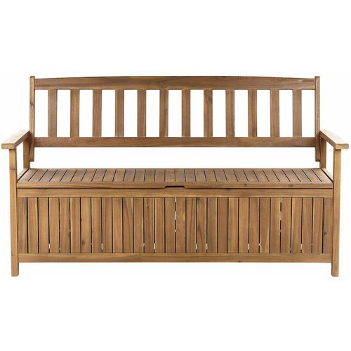 4255664810496 - Beliani - Gartenbank Hellbraun Akazienholz 160 cm mit Armlehnen Stauraum Modern Rustikal Garten Terrasse Wintergarten Ausstattung Sitzmöbel Outdoor