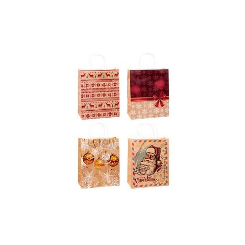 4022792983114 - Geschenktüten Weihnachten TSI Serie 4 4 verschiedene Motive groß B 260 x T 135 x H 320 mm 100 % recycelbar Kraftpapier beige-rot 12 Stück