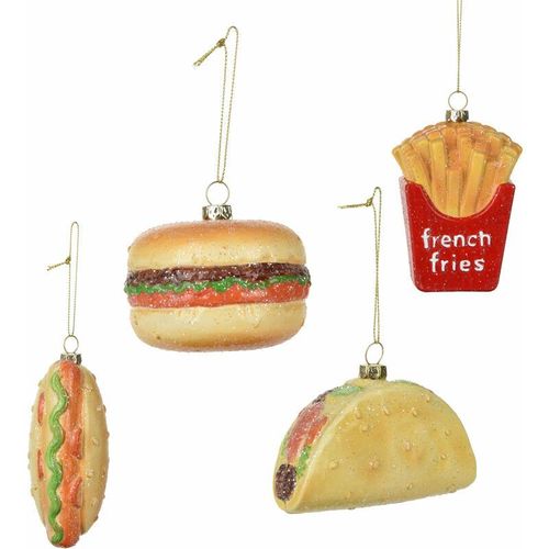 4260700658574 - Spetebo - Christbaum Schmuck 4er Set - Fast Food - Hot Dog Pommes Hamburger Taco - Weihnachtsbaum Deko Kugeln