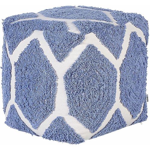 4255664804341 - Beliani - Pouf Beige und Blau Baumwolle 40 x 40 cm Quadratisch Strukturiert Boho für Wohnzimmer Schlafzimmer Deko Haushalt Wohnen - Beige