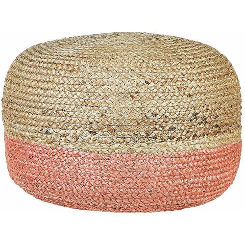 4255664804693 - Beliani - Pouf Natur und Rosa aus Jute 50 x 50 x 40 cm Rund Geflochten Boho Sitzhocker Fußhocker für Wohnzimmer Kinderzimmer Flur - Natürlich