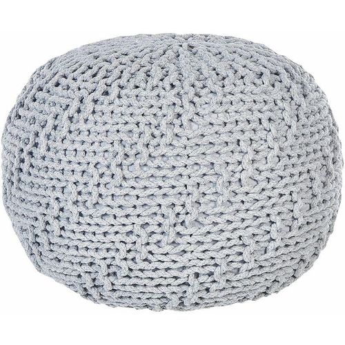 4255664805263 - Pouf Hellgrau Baumwolle ⌀ 50 cm Rund Gefochten Strickhocker Strickpouf Boho für Wohnzimmer Kinderzimmer Schlafzimmer Deko Haushalt Wohnen - Grau