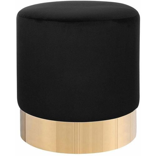 4251682203562 - Beliani - Pouf Schwarz Samtstoff rund 39 cm Sockel Fuß Gold Metall Barock Deko Ottomane Sitzpouf für Schminktisch Wohn- Schlaf- und Ankleidezimmer