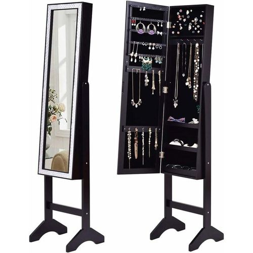 0661706080941 - Schmuckschrank mit Standspiegel Spiegelschrank Makeup Schmuck mit Regal & Kasten Stehende Schmuckregal mit Bling-Design (Schwarz) - Goplus