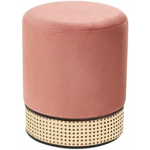 4255664836588 - Beliani - Pouf Rosa Samt ⌀ 35 cm mit Wiener-Geflecht Rund Einfarbig Modern Glamourös Sitzhocker Ottoman Fußhocker Schemel für Wohnzimmer Schlafzimmer