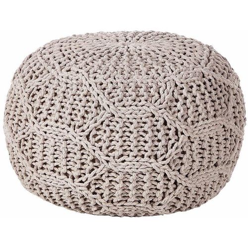 4255664844668 - Beliani - Pouf Taupe aus Baumwolle Makramee 50 x 50 x 35 cm Rund Boho Stil Wohnaccessoires für Wohnzimmer Schlafzimmer Flur