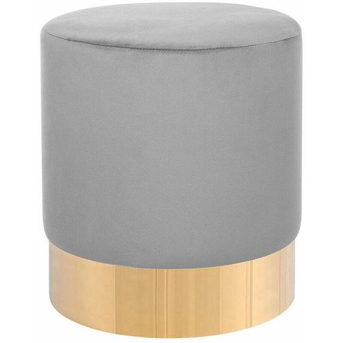 4251682203524 - Beliani - Pouf Grau Samtstoff rund 39 cm Sockel Fuß Gold Metall Barock Deko Ottomane Sitzpouf für Schminktisch Wohn- Schlaf- und Ankleidezimmer