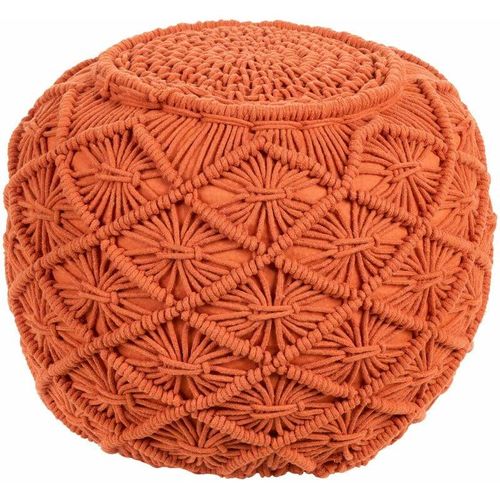 4255664836960 - Beliani - Pouf Orange Baumwolle Rund 40 x 40 cm Gestrickt Makramee Boho-Stil Wohnzimmer Schlafzimmer Ausstattung Deko Sitzmöbel