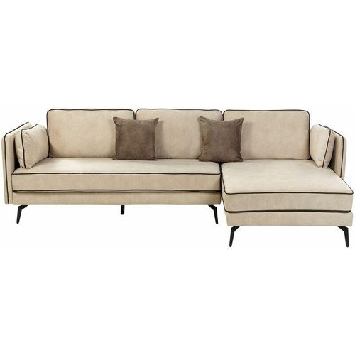 4255664837721 - Beliani - Ecksofa Beige Samt L-Förmig 3-Sitzer Sofa Linksseitig mit Losen Kissen Schwarzen Metallfüßen Modern Wohnzimmer Salon Wohnecke Sitzecke Möbel