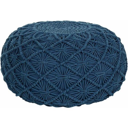 4251682287463 - Beliani - Pouf Blau Baumwolle ⌀ 50 cm Rund Geflochten Makramee Strickhocker Strickpouf Boho für Wohnzimmer Kinderzimmer Schlafzimmer Deko Haushalt