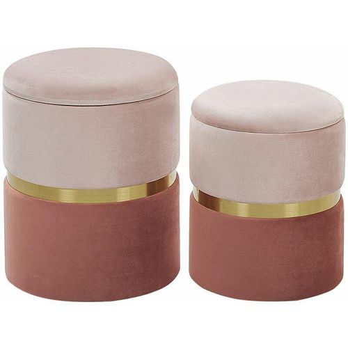 4251682242301 - Beliani - Pouf 2er Set Rosa aus Samtstoff mit Stauraum und mit goldener Note runde Form Wohnzimmer Schlafzimmer Flur Modern