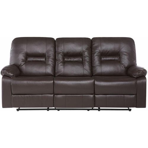 4260580925445 - Beliani - Sofa Braun Kunstleder 3-Sitzer Relaxfunktion Retro Wohnzimmer