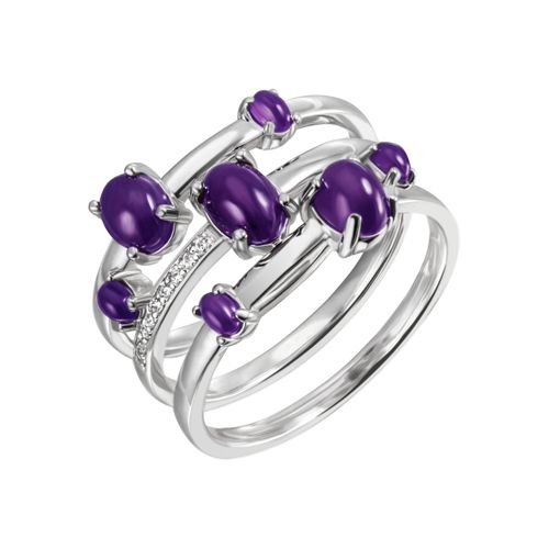 4061861132992 - Fingerring JOBO Fingerringe Gr 52 Silber 925 (Sterlingsilber) lila (lila lila) Damen Fingerringe breit 925 Silber mit Amethyst und Zirkonia